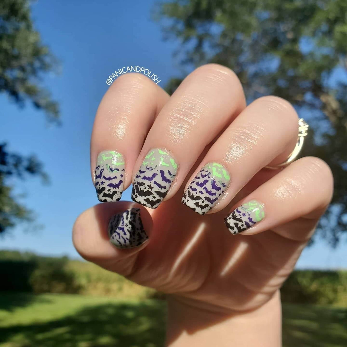 Halloween Bat Silhouette Nail Design
