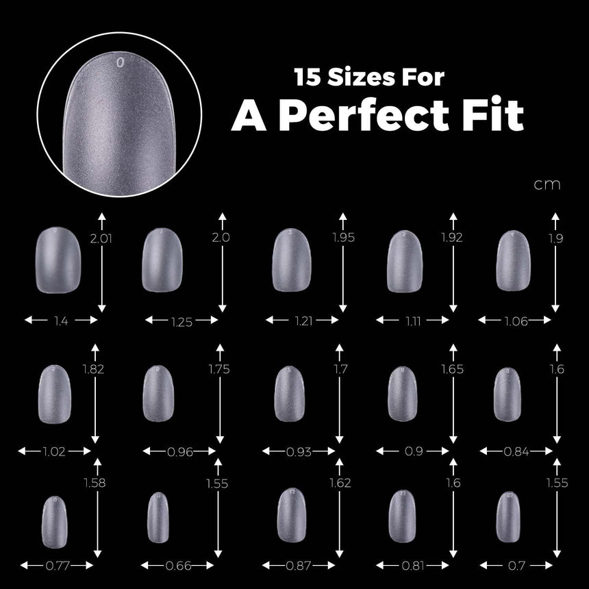 300pcs Full Cover Nail Tips for Extension in 15 Sizes - Short Round