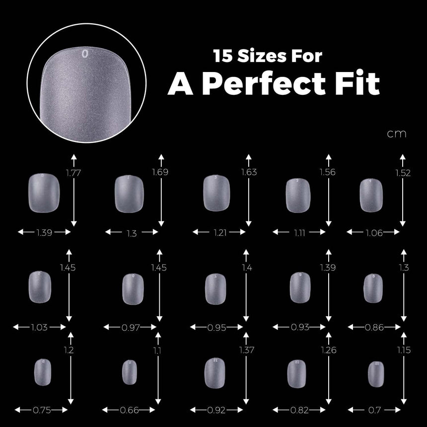 300pcs Full Cover Nail Tips for Extension in 15 Sizes - XS Squoval