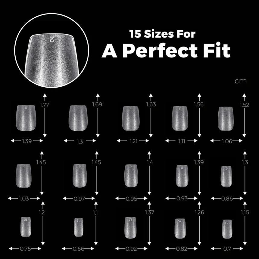 300pcs Full Cover Nail Tips for Extension in 15 Sizes - XS Coffin