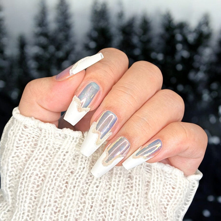 Iridescent Clear Press On Nails - Medium Coffin