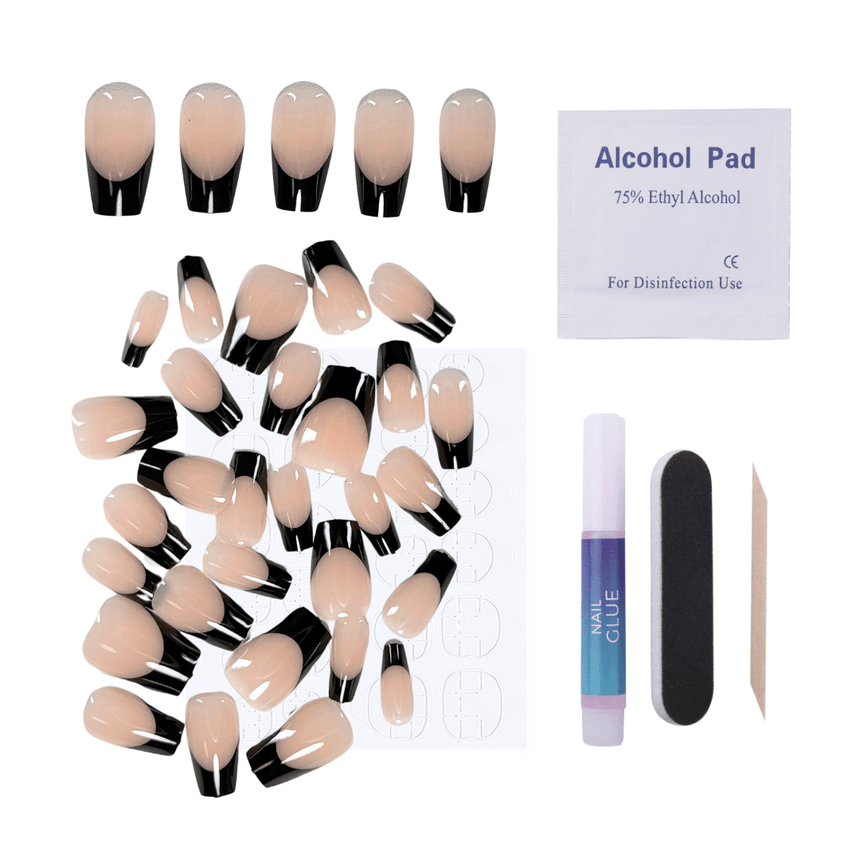 Black Tie Press-On Nails - Short Coffin