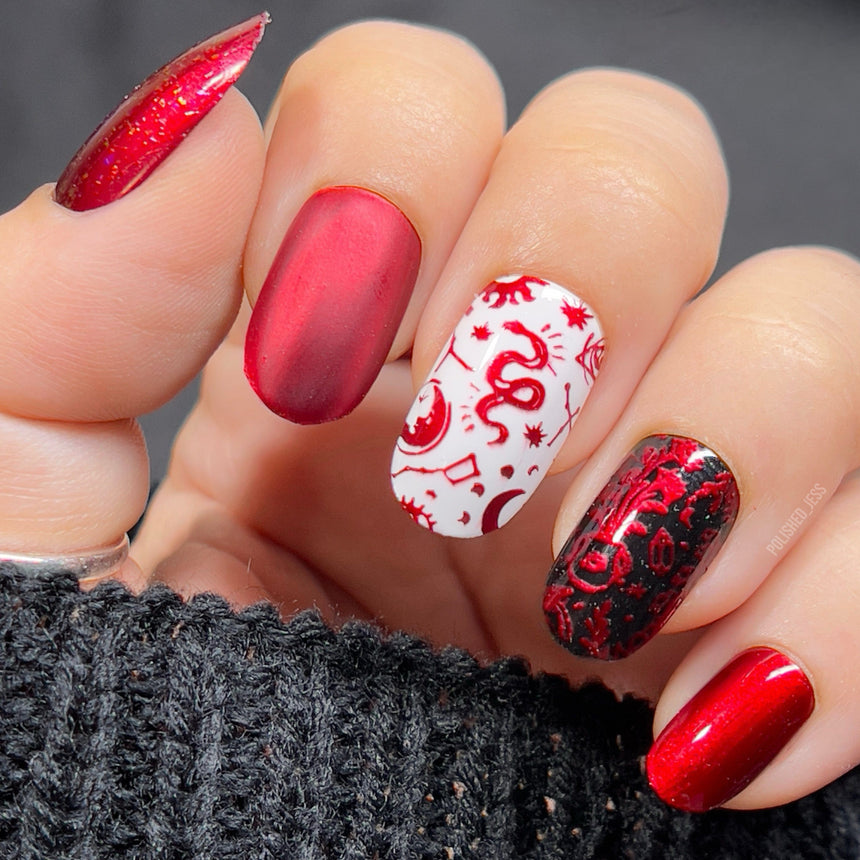 Darkest Night: Evil Eye (B308) Metallic Scarlet Red Stamping Polish