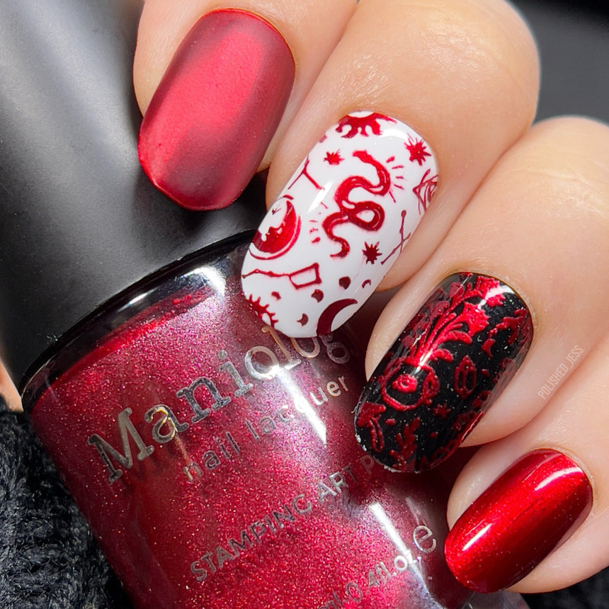 Darkest Night: Evil Eye (B308) Metallic Scarlet Red Stamping Polish