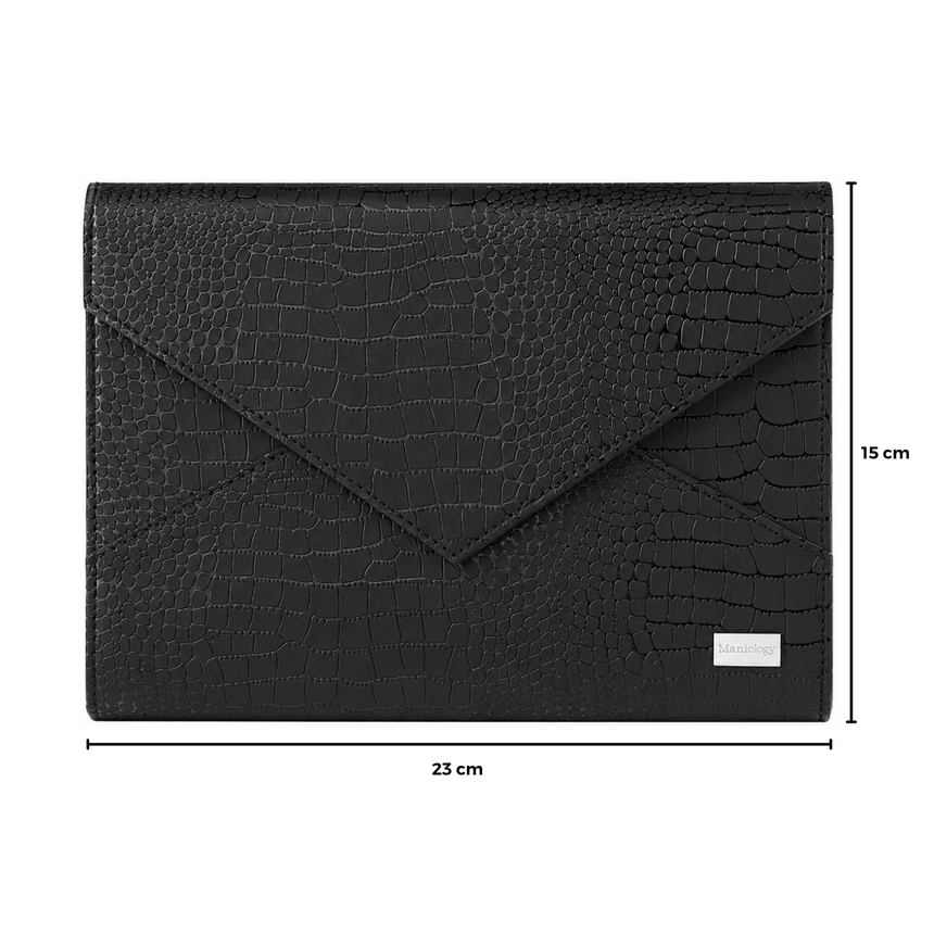 Faux Leather Envelope Style Nail Stamping Plate Organizer Case - Black Croc