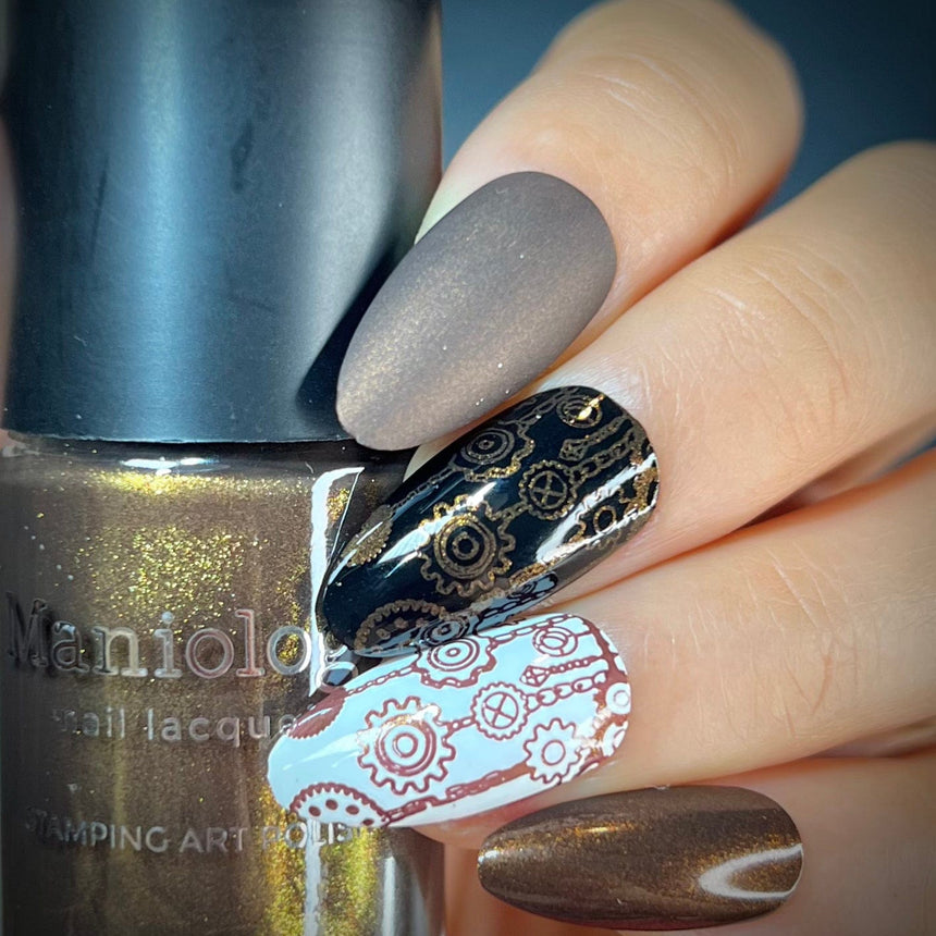 Gaslamp (B480) - Chocolate Brown with Gold Shimmer Stamping Polish