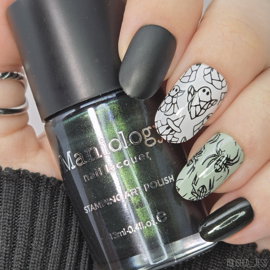 Ghostlight Gleam (B562) - Black with Iridescent Green Shimmer Stamping Polish