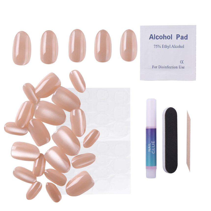 Magnetic Pearl Press On Nails - Short Round