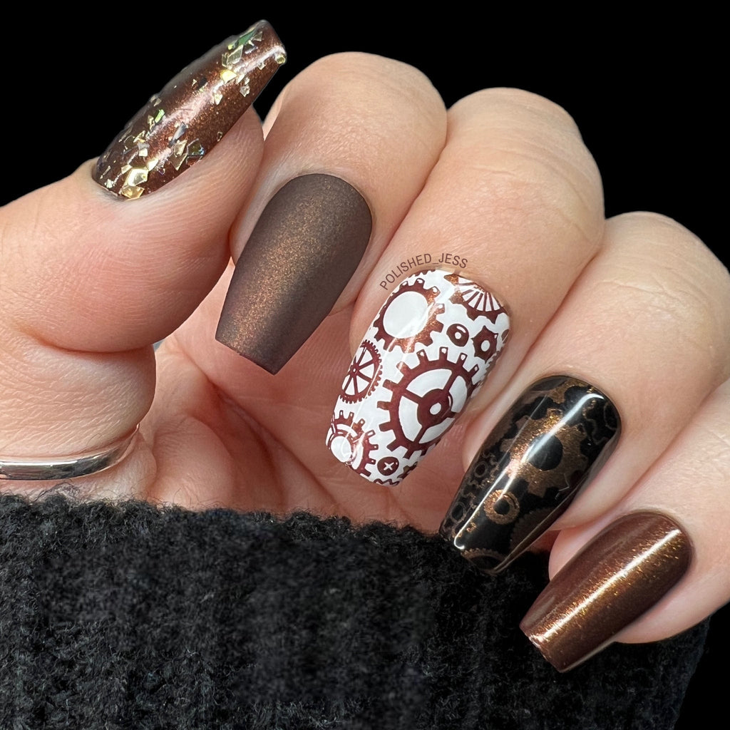 Gaslamp (B480) - Chocolate Brown with Gold Shimmer Stamping Polish –  Maniology