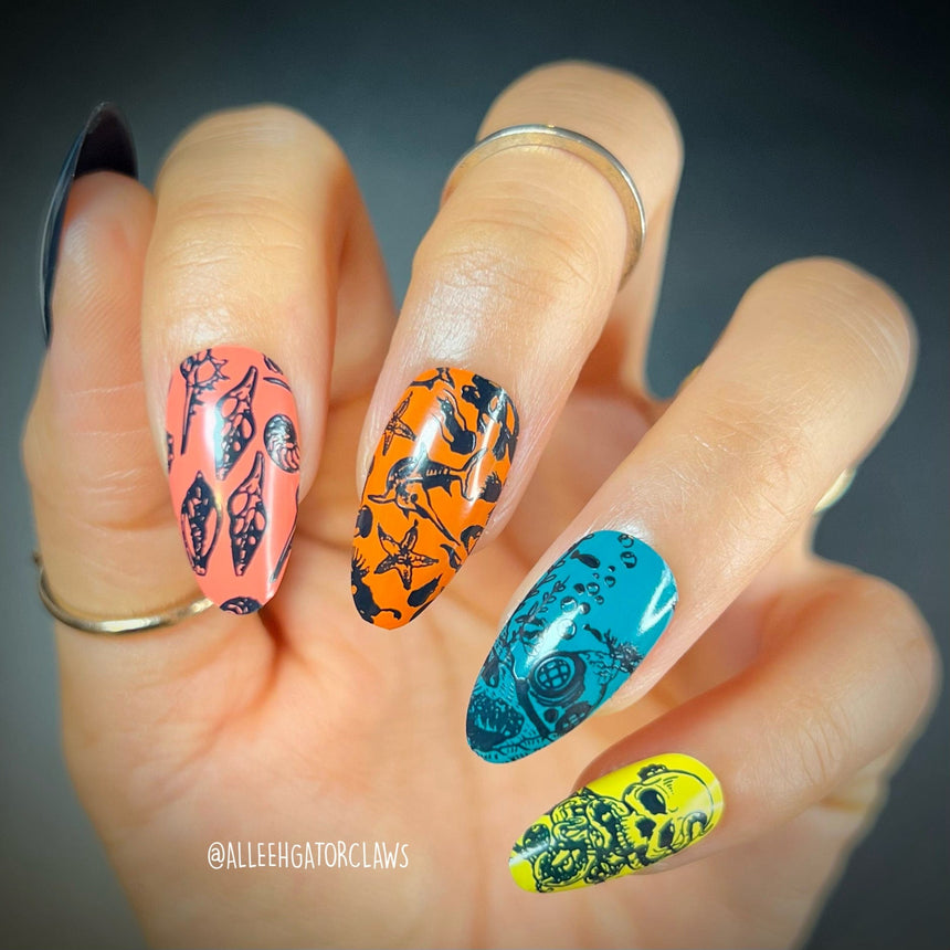 Kraken (B482) - Cream Dark Navy Blue Stamping Polish