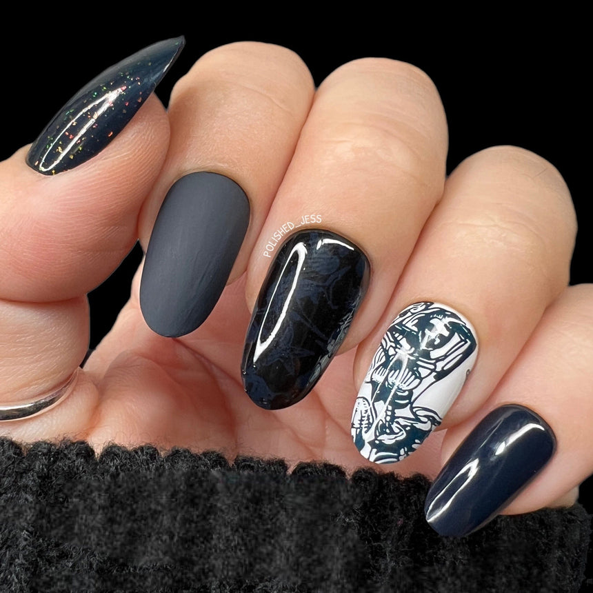 Kraken (B482) - Cream Dark Navy Blue Stamping Polish