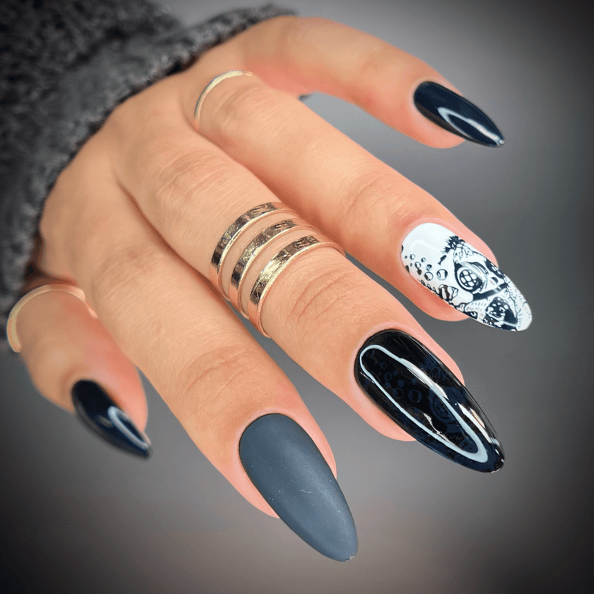 Kraken (B482) - Cream Dark Navy Blue Stamping Polish