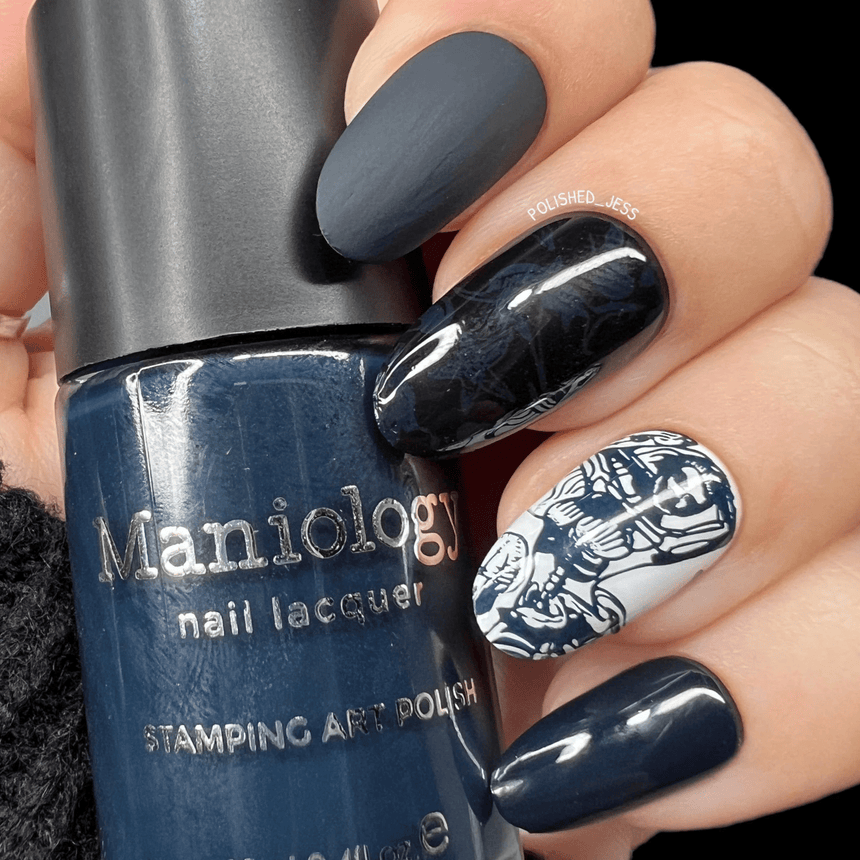 Kraken (B482) - Cream Dark Navy Blue Stamping Polish