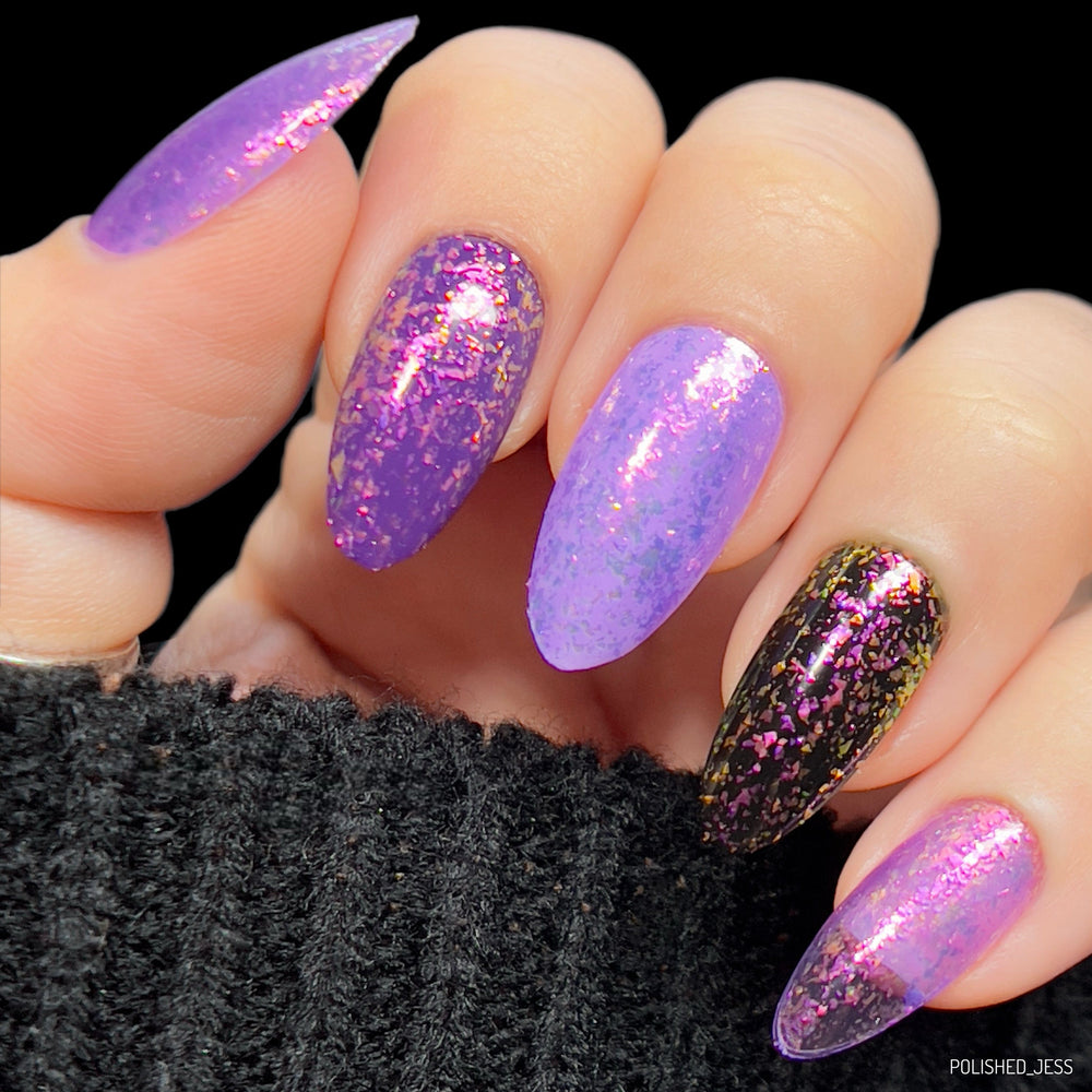 Metamorphosis (P160) - Sheer Purple with Gold Iridescent Flakies Nail Polish