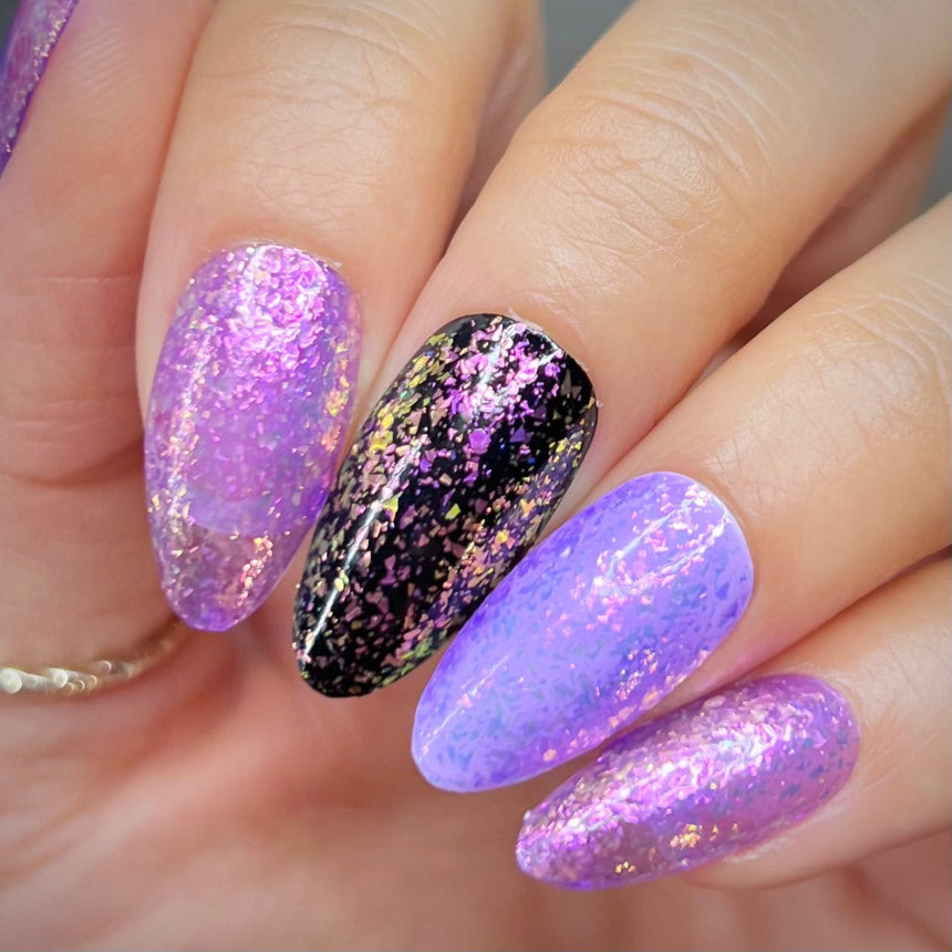 Metamorphosis (P160) - Sheer Purple with Gold Iridescent Flakies Nail Polish