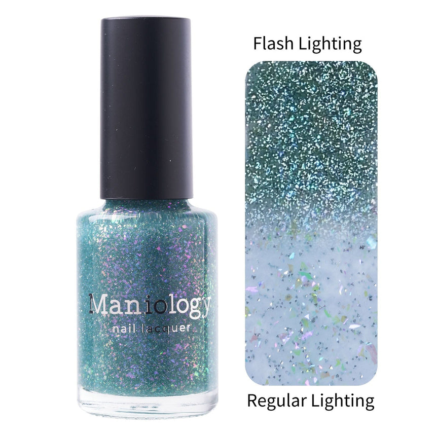 Morning Dew: First Light (P161) - Teal Flakies Jelly Nail Polish with Reflective Glitter
