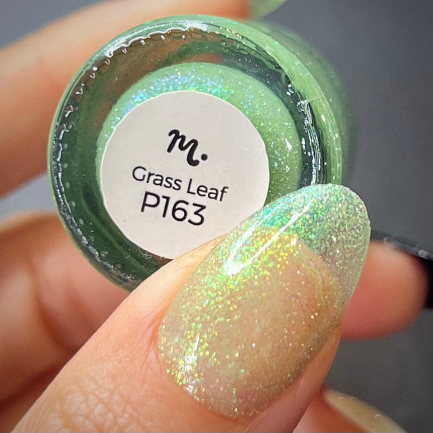 Morning Dew: Grass Leaf (P163) - Green Reflective Glitter Jelly Nail Polish