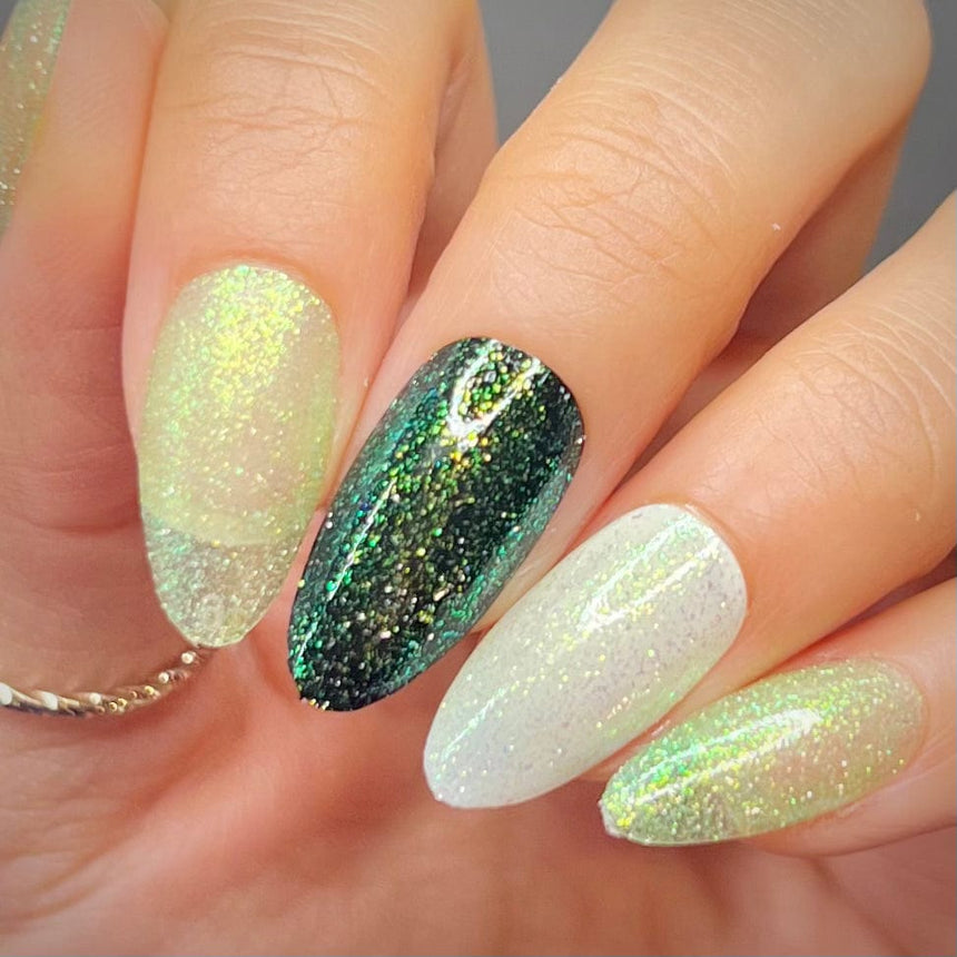 Morning Dew: Grass Leaf (P163) - Green Reflective Glitter Jelly Nail Polish