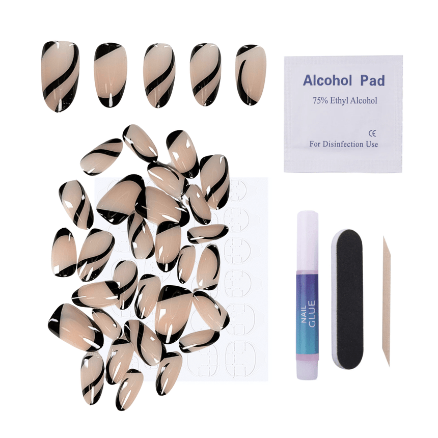 Noir Waves Press On Nails - Short Round