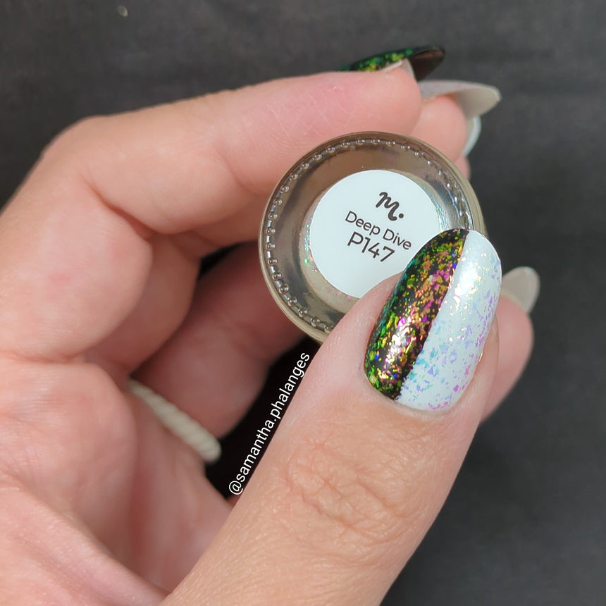 Ocean Crush: Deep Dive (P147) - Iridescent Green/Pink Jelly Flakies Nail Polish