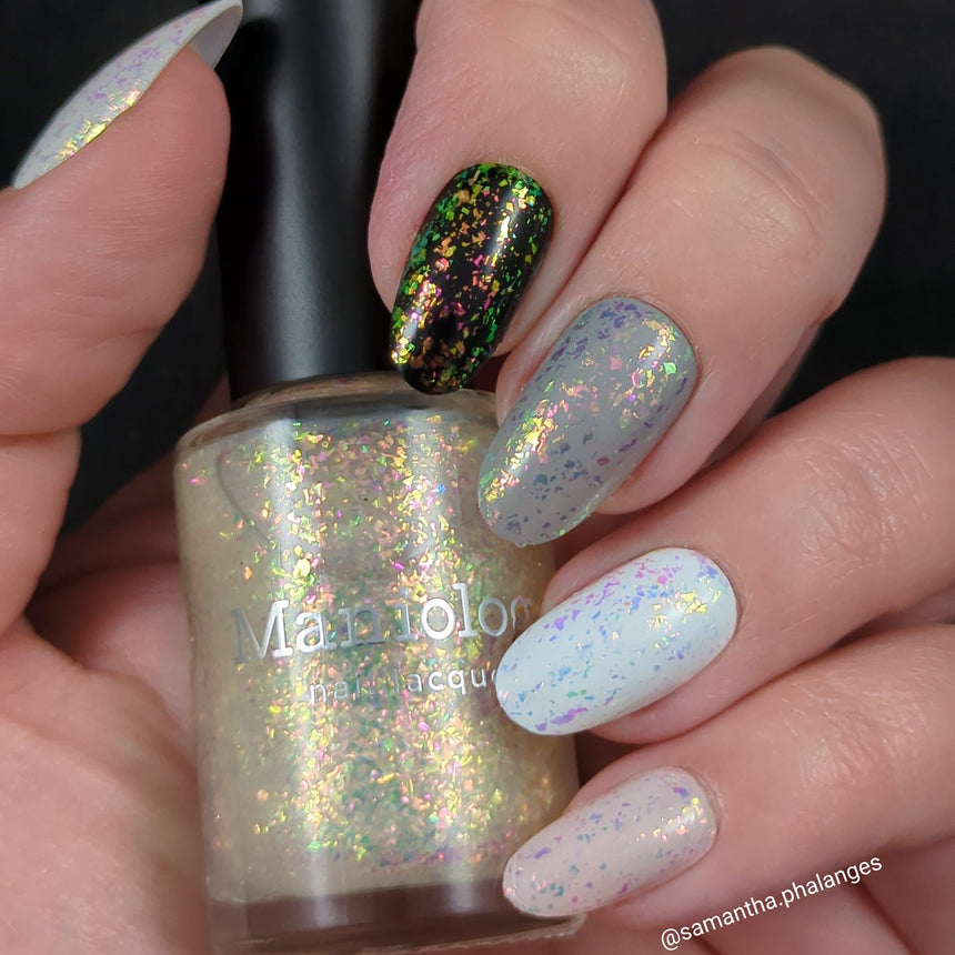 Ocean Crush: Deep Dive (P147) - Iridescent Green/Pink Jelly Flakies Nail Polish
