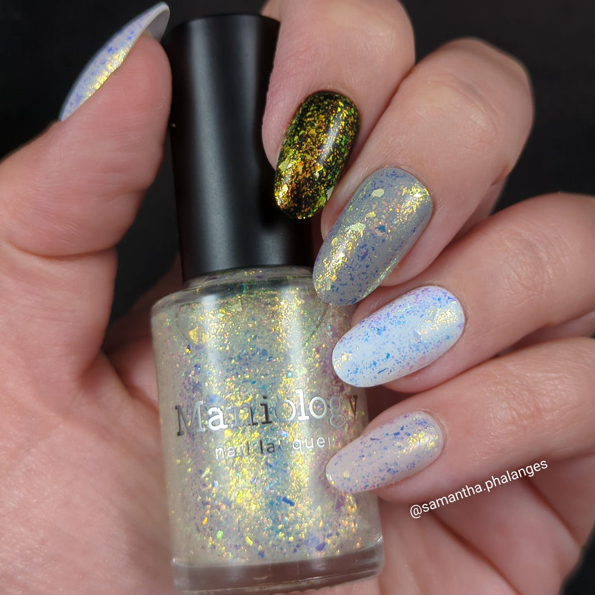 Ocean Crush: Sea Glass (P149) - Iridescent Gold/Silver Jelly Flakies Nail Polish