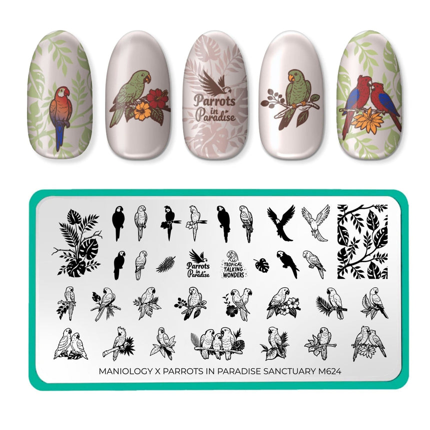 Parrots in Paradise Sanctuary (M624) - Nail Stamping Plate