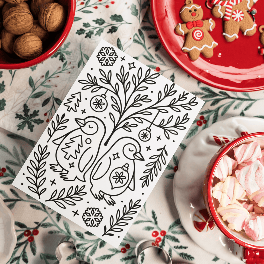 Printable Holiday Christmas Coloring Card 2025 - Digital Download