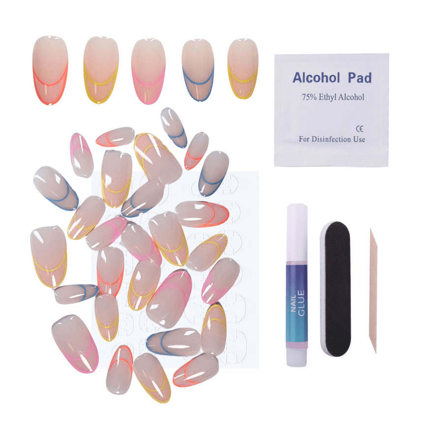 Rainbow Twist Press On Nails - Short Round