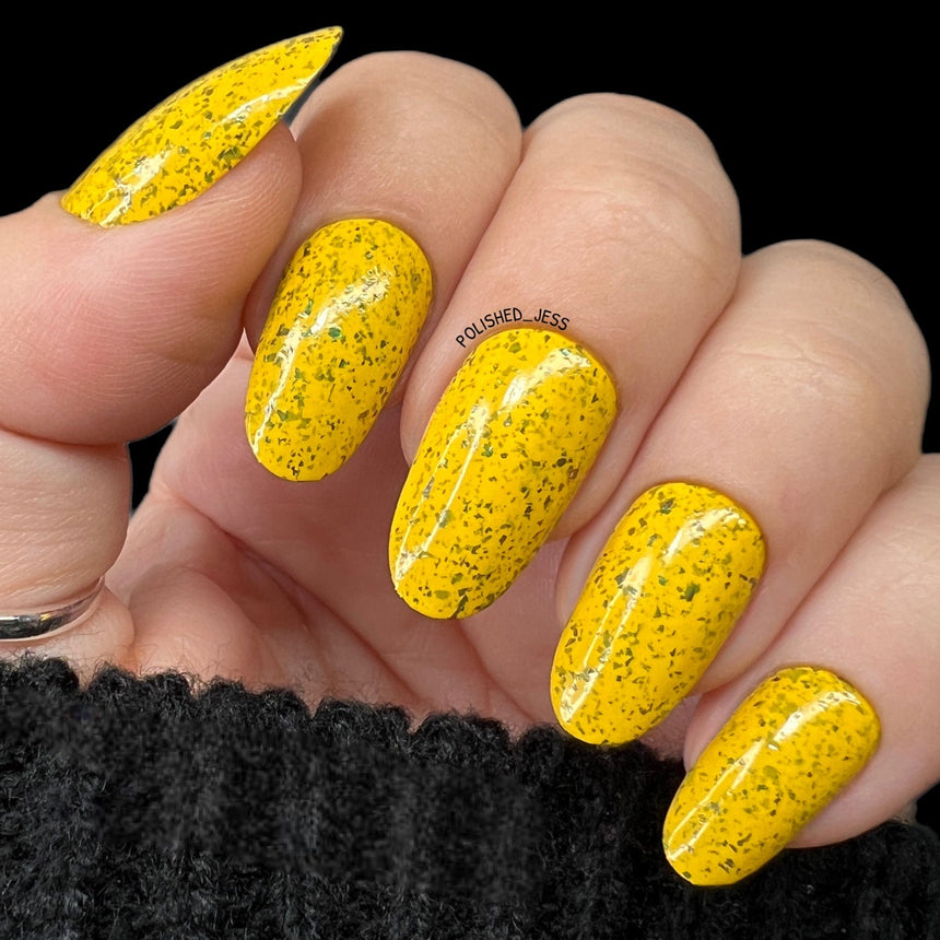 Spring Sonata: Dandelion (P126) - Mustard with Glitter Flakies Nail Polish