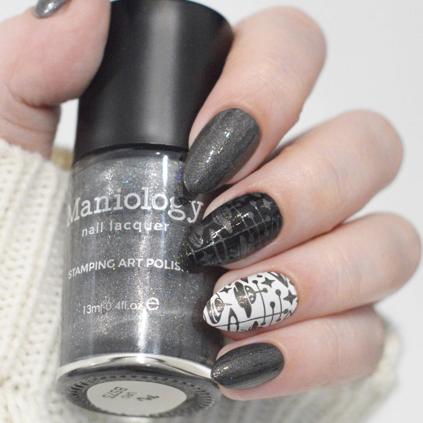 UFO (B573) - Dark Gray with Silver Glitter Stamping Polish