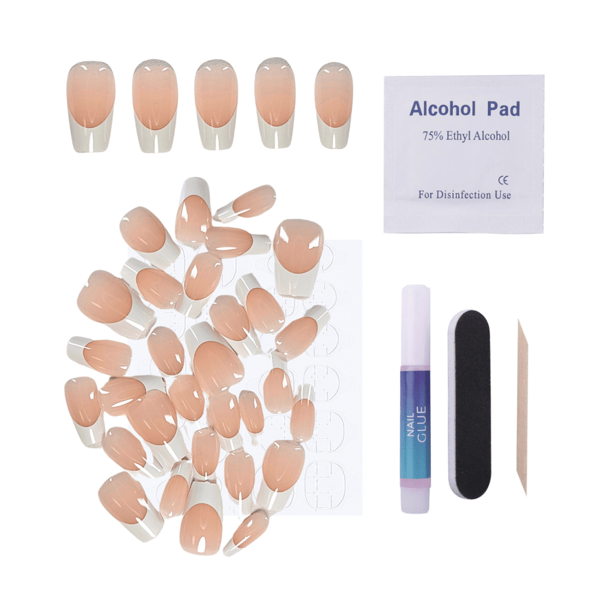 White Tie Press On Nails - Short Coffin