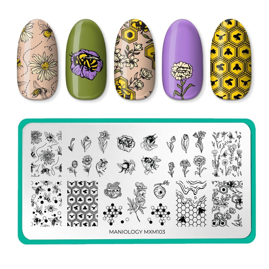 Bees & Blooms: Honey Drip (MXM103) - Nail Stamping Plate