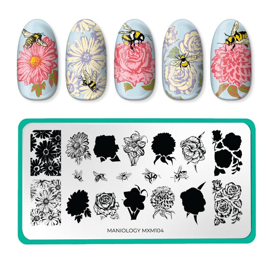 Bees & Blooms: In Full Bloom (MXM104) - Nail Stamping Plate