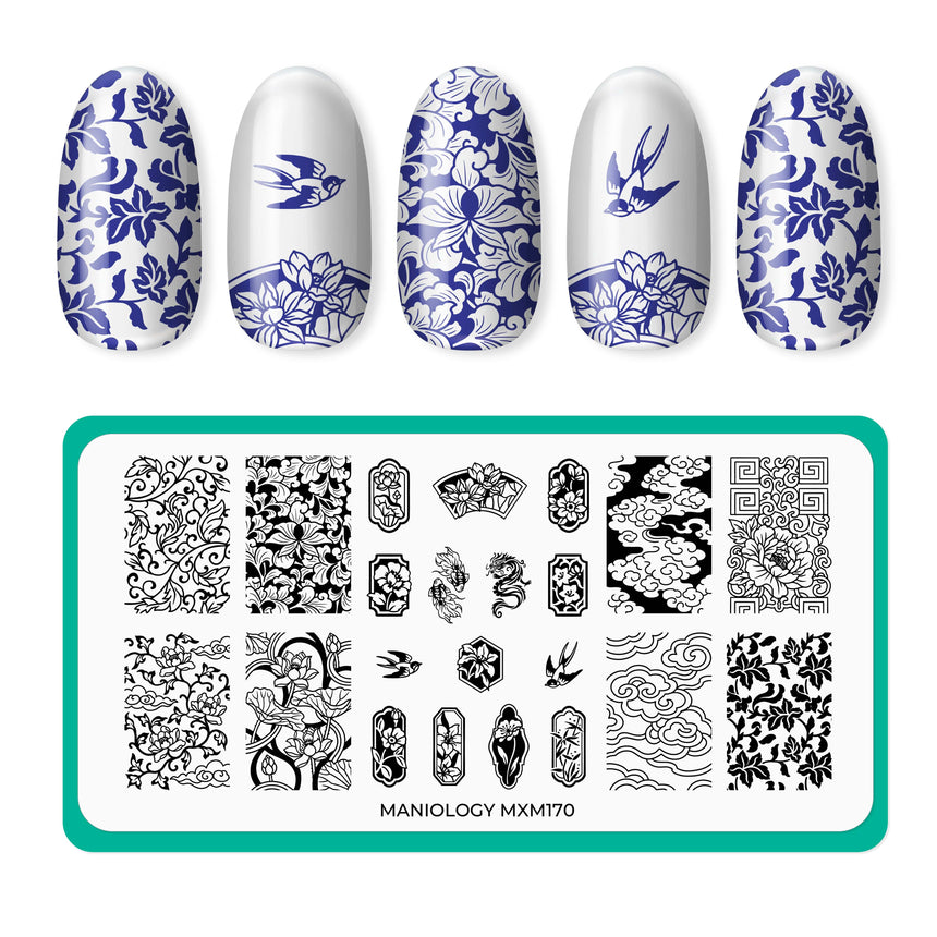 Fine China: Porcelain Blues (MXM170) - Nail Stamping Plate
