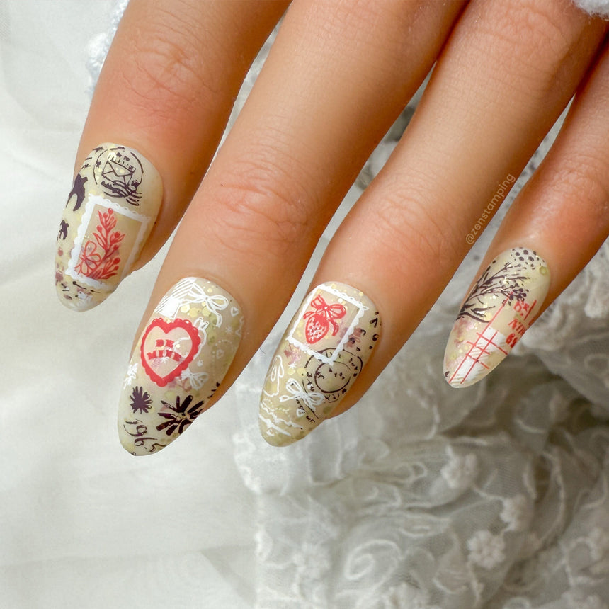 Coquette Valentines: Sweet Whimsy (MXM143) - Nail Stamping Plate