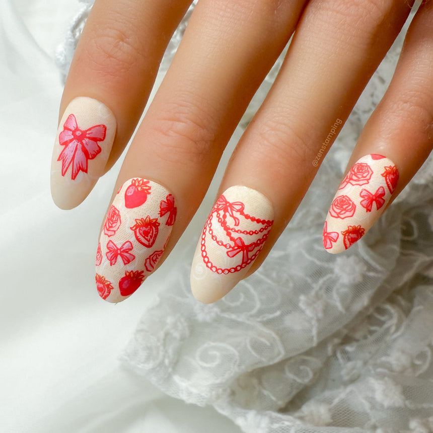 Coquette Valentines: Sweet Whimsy (MXM143) - Nail Stamping Plate