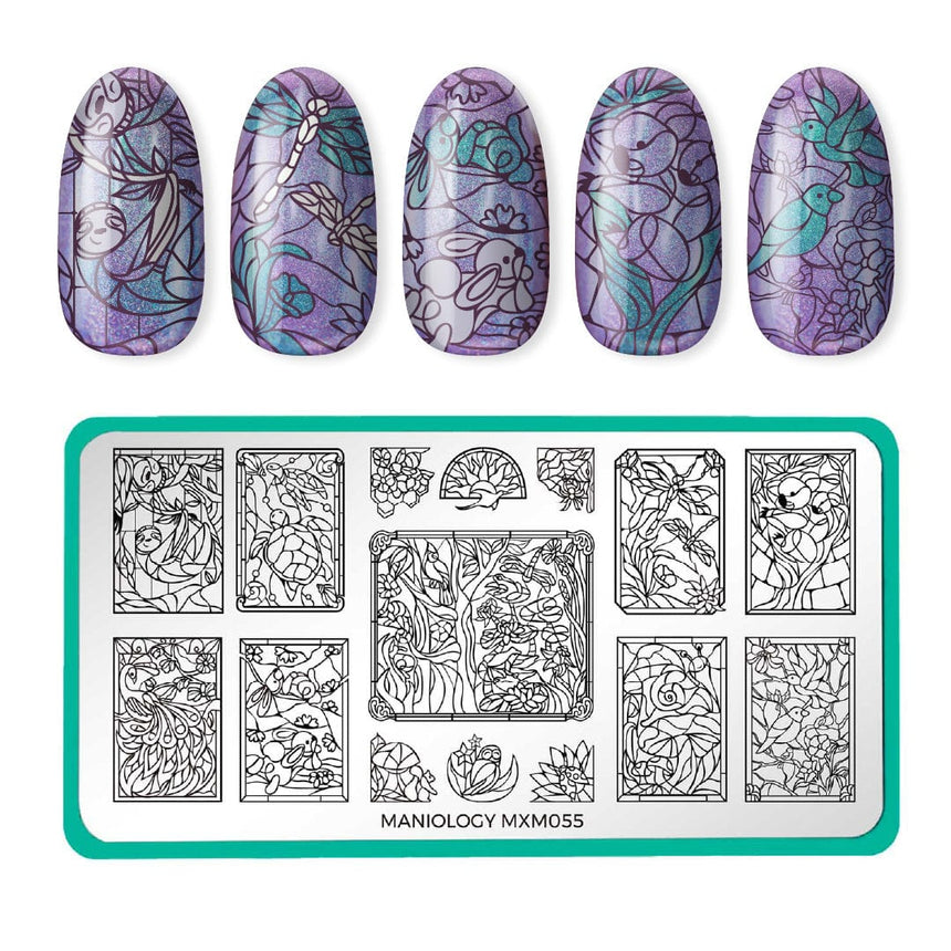 Stained Glass: Windowed Wilderness (MXM055) - Nail Stamping Plate