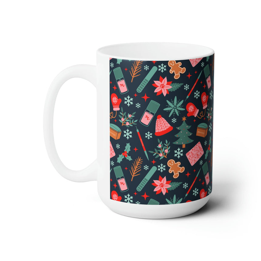 Festively Manicured Black Ceramic Coffee Mug 15oz