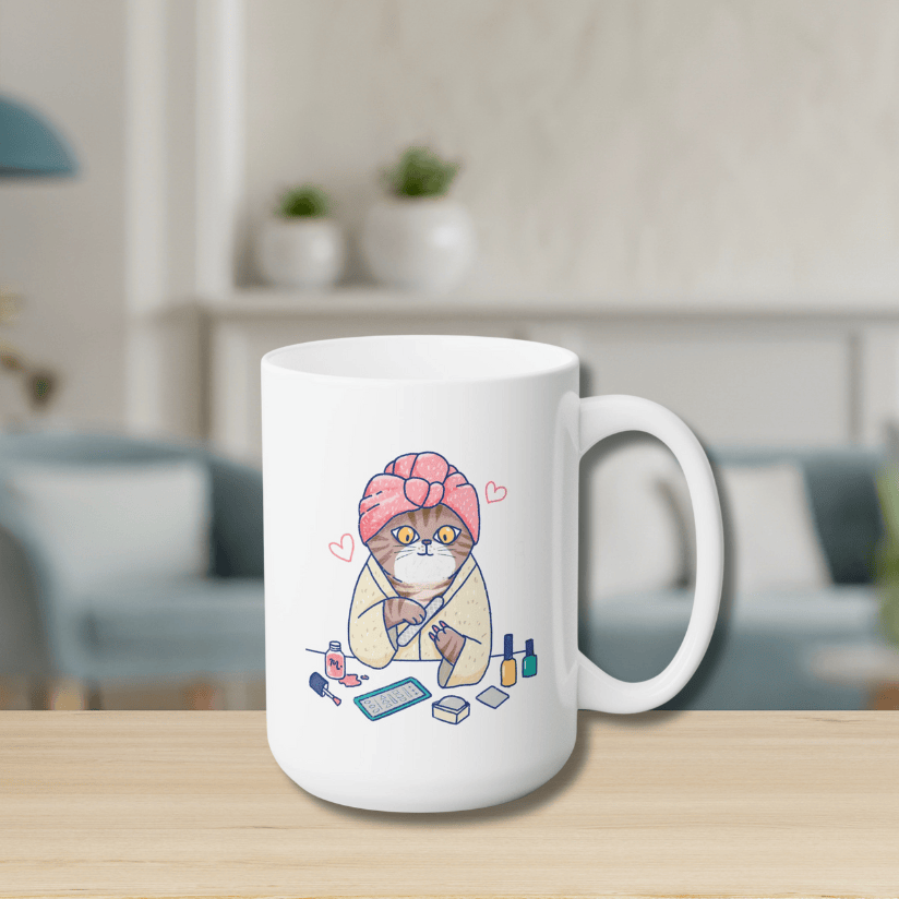 Spa Kitty Ceramic Coffee Mug 15oz