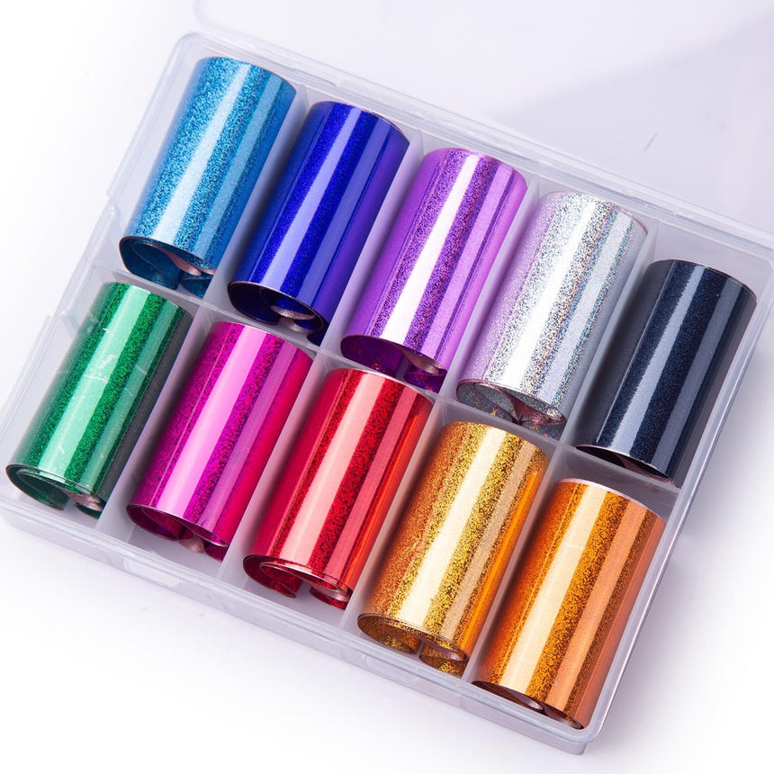 10pc Holographic Dazzling Nail Art Foil Sheets Set