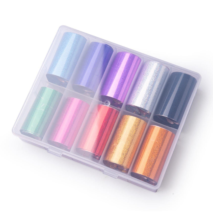 10pc Holographic Dazzling Nail Art Foil Sheets Set