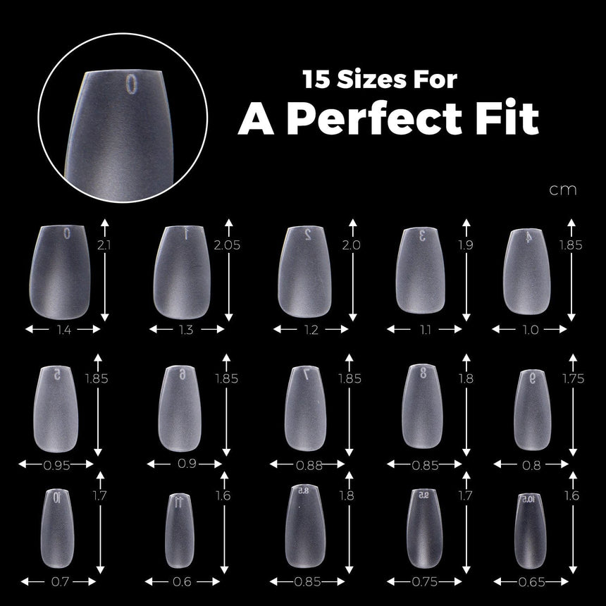 300pcs Full Cover Nail Tips for Extension in 15 Sizes - Short Coffin