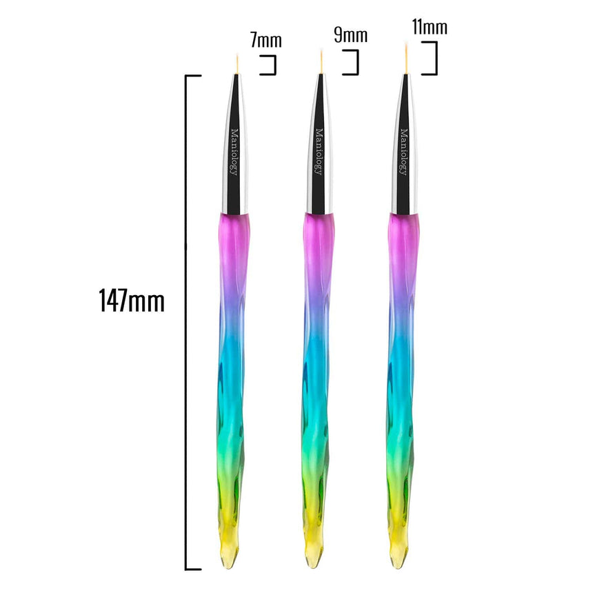 3pc Detailing Brush Set w/ Rainbow Gradient Acrylic Handles