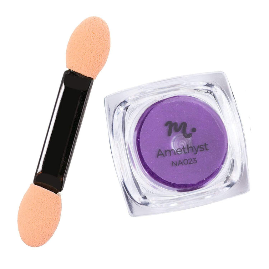 An Amethyst (NA023) Dark Purple Mirror Nail Art Powder with a gentle sheen and shiny mirror finish by Maniology.