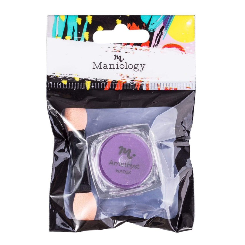 An Amethyst (NA023) Dark Purple Mirror Nail Art Powder with a gentle sheen and shiny mirror finish by Maniology.
