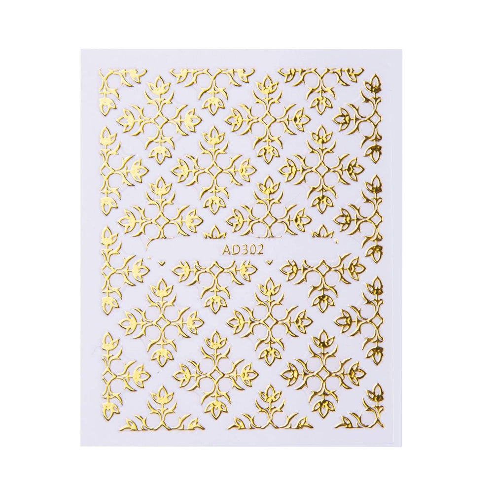 Art Nouveau: Gold Damask - 3pc Metallic Foil Nail Art Sticker Set