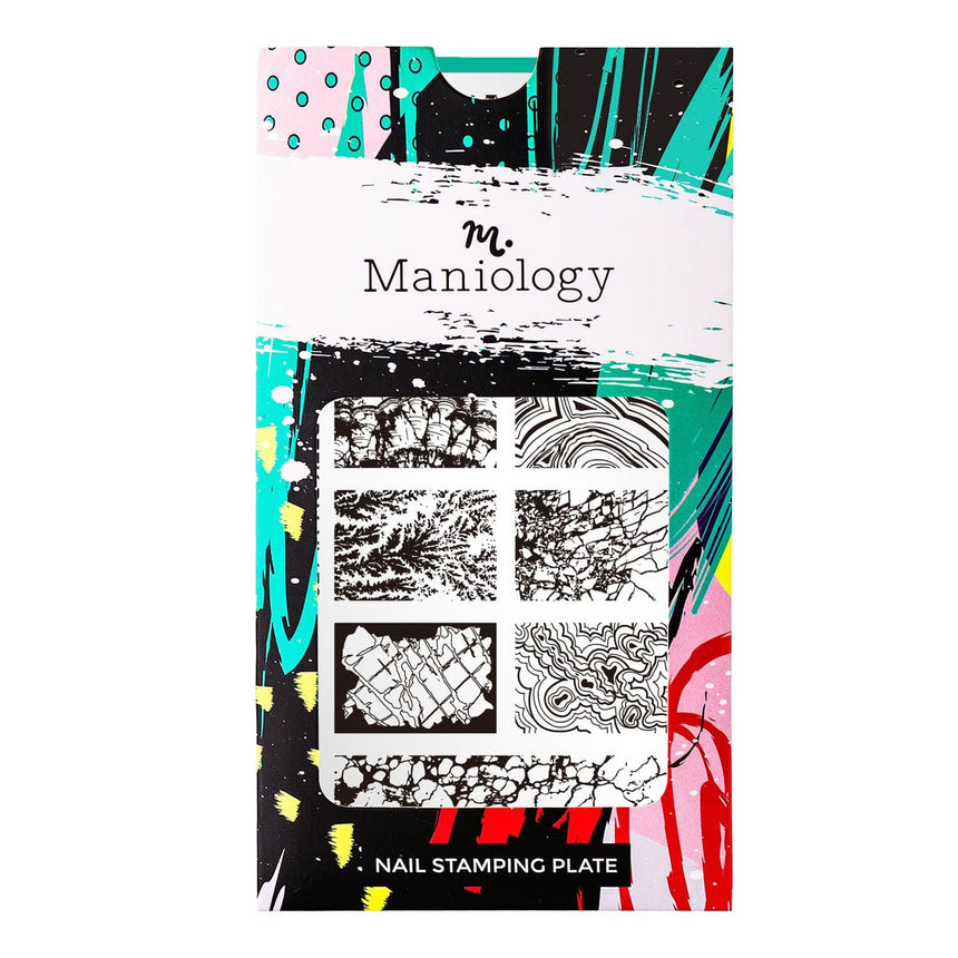 A nail stamping plate with 11 unique marble designs with foliate veins and swirls design by Maniology (BM-XL476).