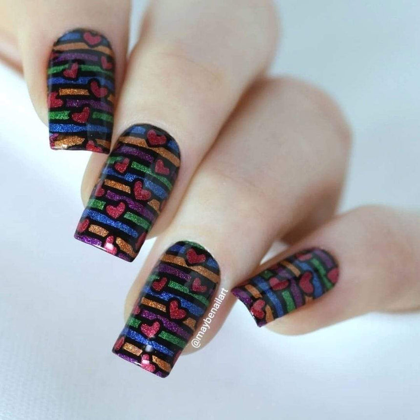 Classic Beauty: Hearts + Stars (XL355) - Nail Stamping Plate