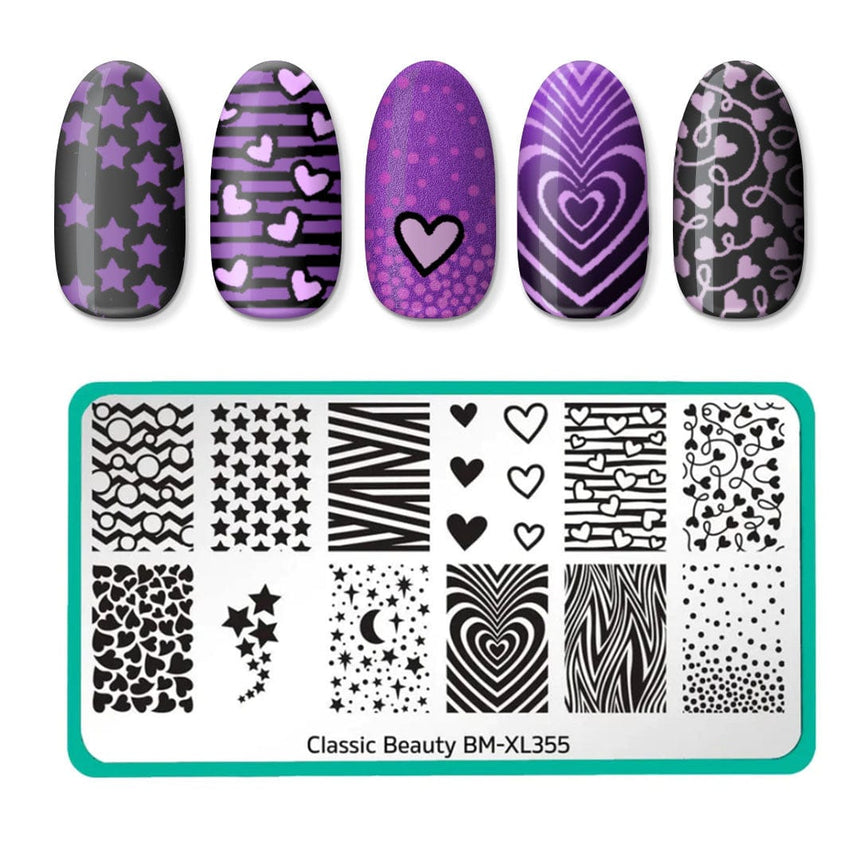 Classic Beauty: Hearts + Stars (XL355) - Nail Stamping Plate